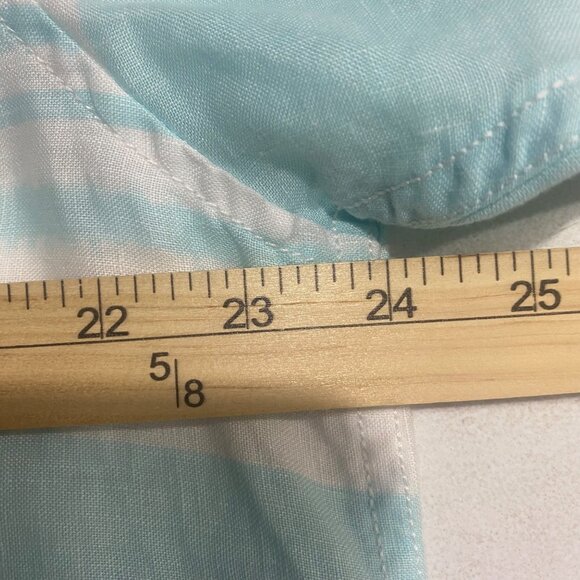 Caribbean 100% Linen Button Up Shirt Mens L Blue Striped Short Sleeve Coastal Re - Picture 7 of 9